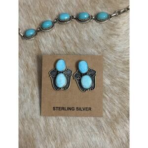 Native American SW Sterling Silver Blue Ridge Turquoise Double Post Earrings 925